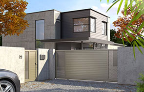 Photo d'un portail coulissant aluminium beige